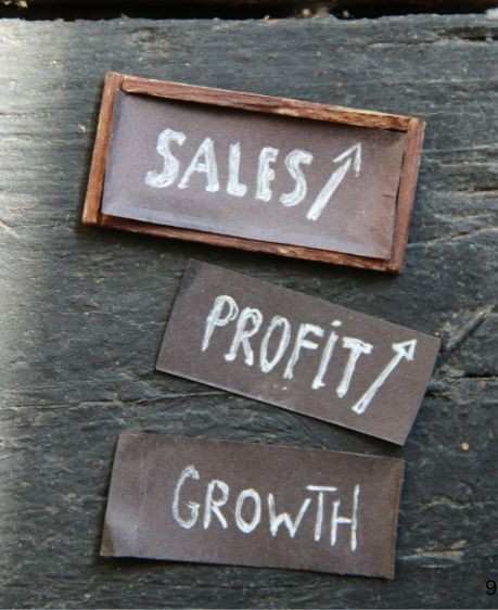 Wooden boards showing Sales, Profit, and Growth with upward arrows symbolizing business success by an SEO company in Surrey